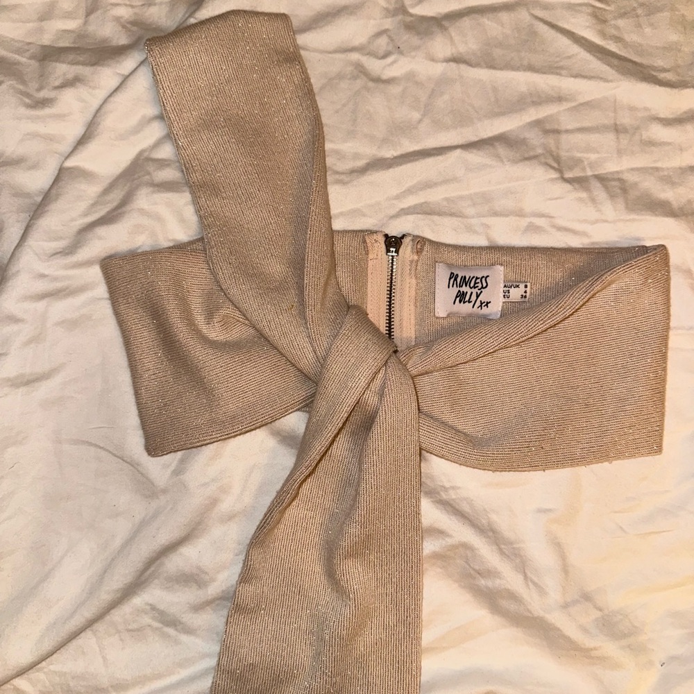 Princess Polly Tan Sparkly Wrap Crop Top